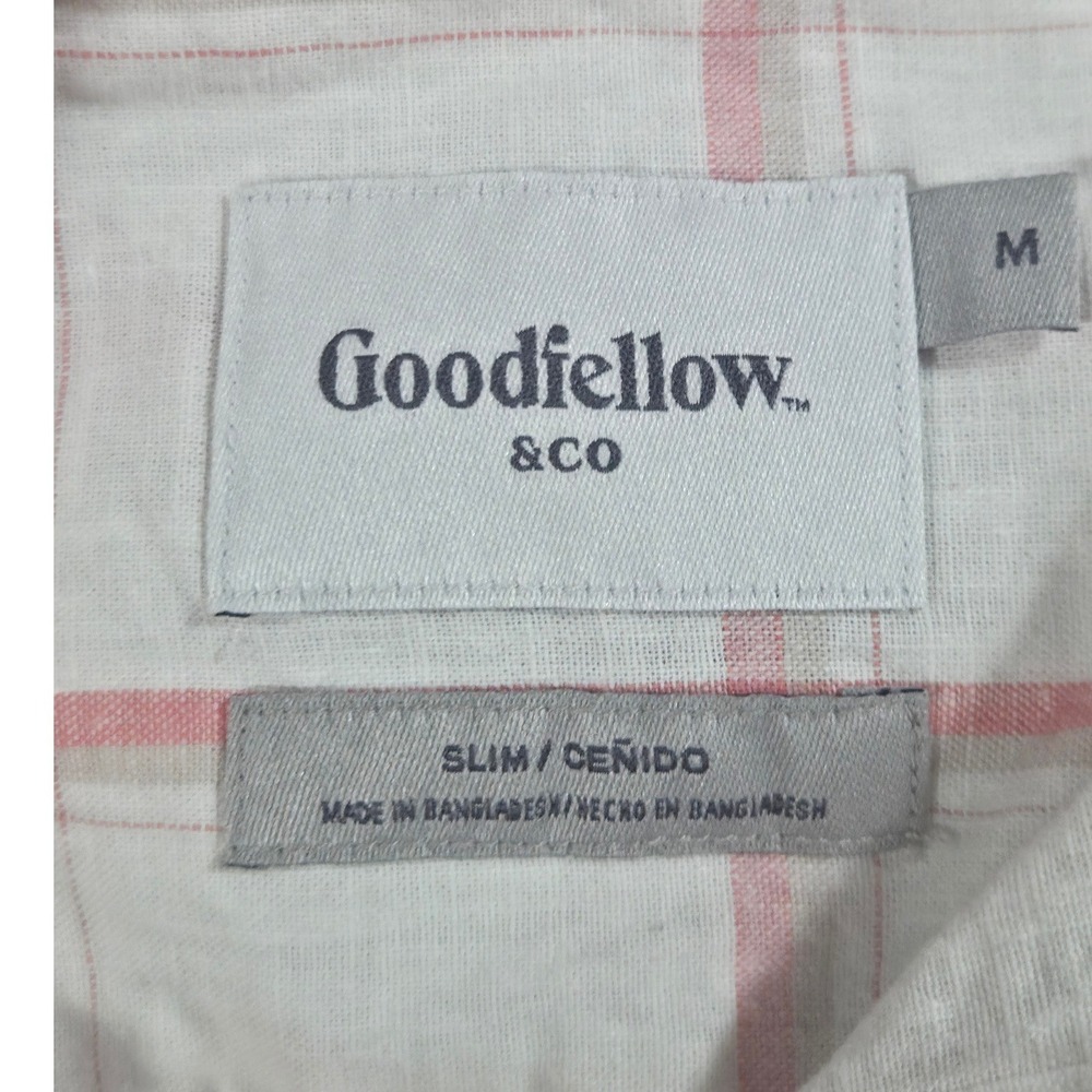 Goodfellow & Co Mens Linen Slim Fit Short Sleeve Plaid Button Up Shirt Size M - Picture 2 of 4